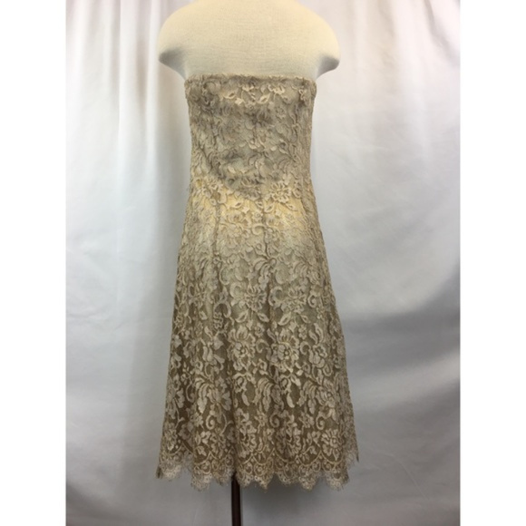 Ann Taylor Gold Lace Sweetheart Neckline Dress 6 - Picture 3 of 8